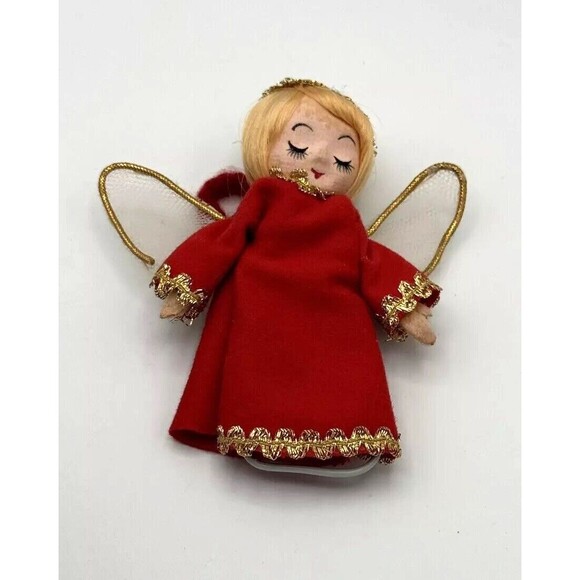 Vintage‎ Red Angel Tree Topper Ornament Cloth Face Made in Japan MCM - Picture 1 of 6
